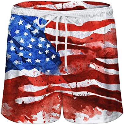 מכנסיים קצרים ברגליים רחבות של Ruiruilico דגל אמריקה דגל אמריקאי קיץ פטריוטי מכנסי שרוך מזדמנים קצרים מותניים