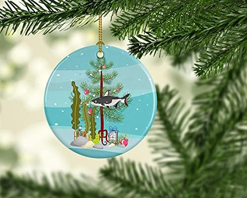אוצרות קרוליין CK4521CO1 כריש ססגוני קישוט קרמיקה לחג המולד שמח, קישוטים לעץ חג המולד לבית, קישוט תלוי