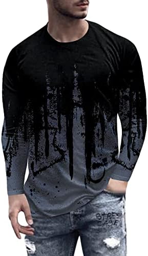 Queshizhe Mens אופנה רטרו רטרו ספורט כושר חיצוני 3D חולצה מודפסת דיגיטלית חולצת שרוול ארוך חולצה