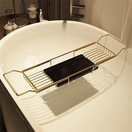 מתלה אמבטיה XBWEI מתלה טלסקופי רב -פונקציונאלי לשירותים רחצה מדף אמבטיה תושבת אחסון זהב