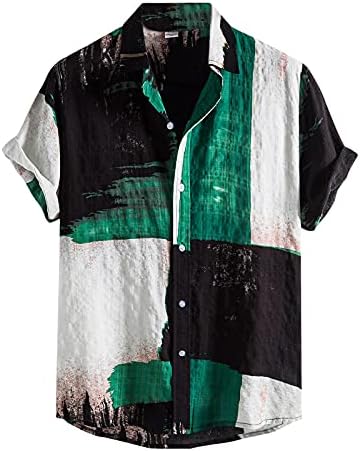 חולצות פשתן כותנה של XXBR לגברים כפתור קיץ שרוול קצר במורד חולצת הוואי צמרת חוף מזדמנים עם וינטג 'רגוע