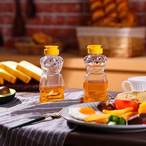 36 חתיכות פלסטיק ריק דבש דוב בקבוק דבש לסחוט בקבוק דבש דוב כוס עם צהוב להעיף למעלה מכסה דוב בצורת צנצנת