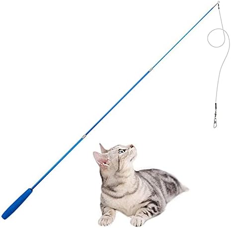 נשלף חתול שרביט, אינטראקטיבי לוכד טיזר חתול צעצוע 3-סעיף טיזר חתול שרביט דיג מוט צעצוע ממתח עבור