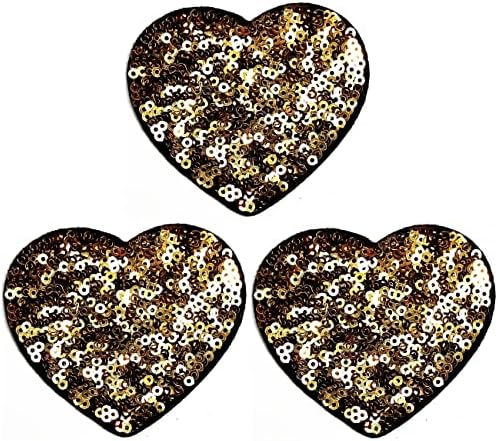 קליינפלוס 3 יחידות. זהב פאייטים לב ברזל על תיקוני לב אהבת קריקטורה ילדים אופנה סגנון רקום מוטיב אפליקצית קישוט