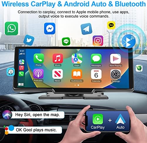Podofo 9.3 אינץ 'מכונית ניידת סטריאו מקלט שמע, עם Apple Apple Carplay אלחוטית Android Auto, Bluetooth,