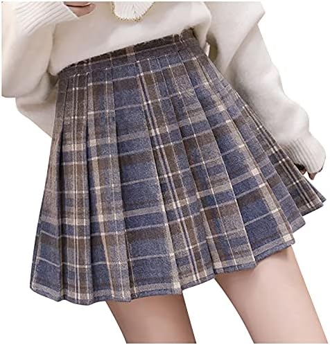 נשים בנות חצאית קו פרוותי קפלים צמר מיני חצאית משובץ קפלים גבוהה מותן בית ספר אחיד קו קפלים חצאית