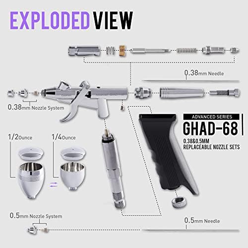 Gaahleri ​​Airbrush Gun Ghad-68 וצבע מברשת אוויר 16 צבעים