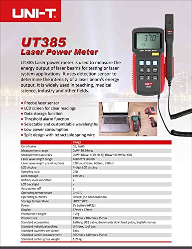 UNI-T UT385 מד כוח לייזר מנתח כוח מנתח לוגר לייזר לייזר מדידת כוח דיוק