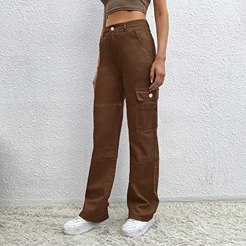 גבוה נשים על מכנסיים נשים של סרבל רחוב צבע כיס רופף ג ' ינס אישה גבוהה מותן מכנסיים