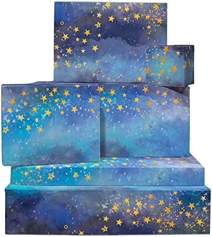 מרכזי 23 שטח גלישת נייר-ירח כוכבים-6 כחול מתנה לעטוף גיליונות עם תג - גלקסי גלישת נייר-עבור יום הולדת