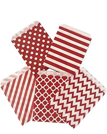 חבילת המשולבת של חגיגות האופה של 50 מסיבות נייר אדומות מזדיינים תיקים שקית שברון פסים אריחים ספרדית