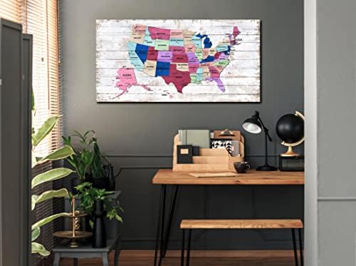 ZHAOSHOP ורוד קיר -אמנות לחדר השינה - ארצות הברית תפאורה לחדר שינה למפה לבנות - ארהב מפה קיר מקורה מוכן