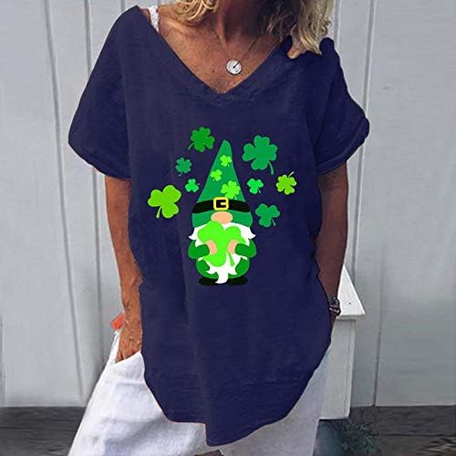 חולצות נשים מצחיקות נ 'צוואר גנום הדפס חולצת שרוול ירוק