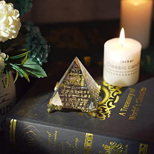 60 ממ קריסטל פירמידת פריזמה משקולת נייר חיובי אנרגיה קישוט זכוכית מצרי פירמידת עם מצרי זהב אופי