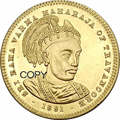 הודו - מדינות נסיכות טרוונקור רמה ורמה IV ריבון זהב 1881 מטבעות עותק פליז