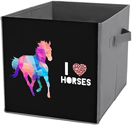 אני אוהב סוסים פחי אחסון מתקפלים יסודות קוביות אחסון בדים קופסאות מארגנים עם ידיות עם ידיות