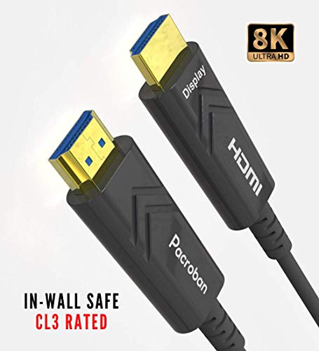 Pacroban 8K HDMI 2.1 כבל אופטי סיבים אופטיים 150 רגל, מהירות גבוהה במיוחד 48 ג'יגה-ביט לשנייה, תומך ב-