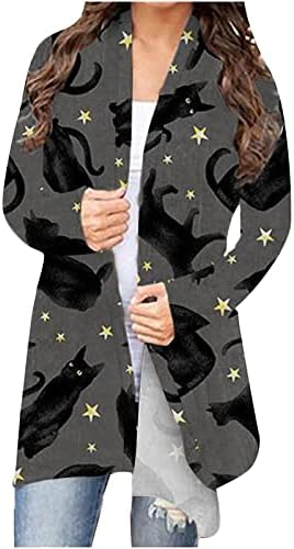 נשים שרוול ארוך פתוח קדמי קרדיגן ליל כל הקדושים מצחיק חולצת הדפסה גרפית קרדיגנים מעילים זורמים רופפים צמרות