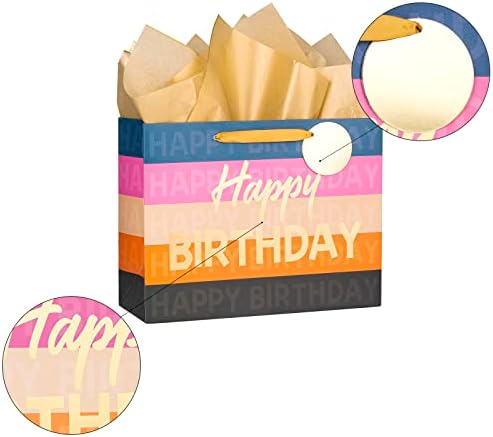 שקית מתנה ליום הולדת צבעונית Loveinside עם נייר טישו ליום הולדת, מקלחת לתינוקות, מסיבה ועוד - 13 x 10 x 5 , 1