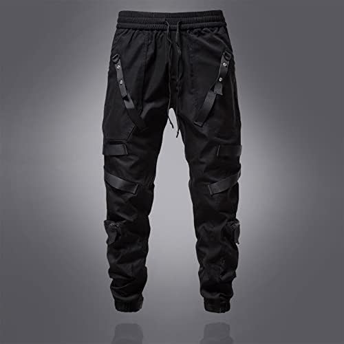 מכנסי מטען לגברים פאנק פאנק סגנון כהה בכיס מזדמן שרוך מותניים אלסטיים מותניים.