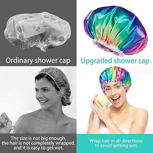 סדרת קשת כובע מקלחת גדול 2 חבילה, חפיסה כפולה אטומה למים פבה רכה וסדרת קשת מכסה מקלחת 1 חבילה,