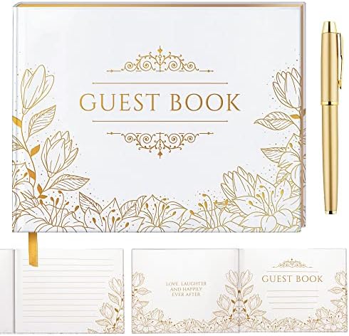 זהב פרחוני חתונת ספר אורחים, חתונה ספר אורחים עם זהב עט, ספר אורחים חתונה זהב ביול, כלה מקלחת ספר אורחים