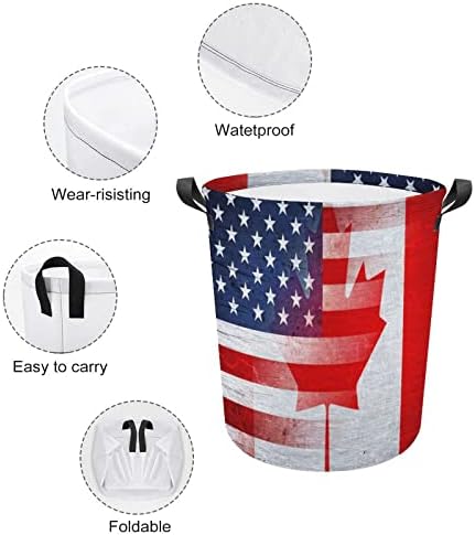 בציר ארהב וקנדה דגל סל כביסה סל כביסה תיק סל אחסון תיק מתקפל גבוה עם ידיות