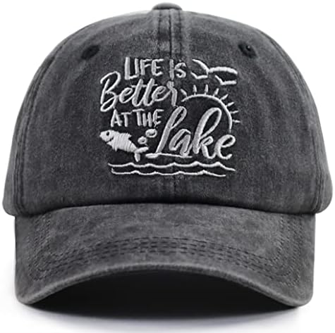 חיים הוא טוב יותר בחלק אגם כובעים, מצחיק מתכוונן רקום אגם חיים דקור בייסבול כובע לנשים גברים