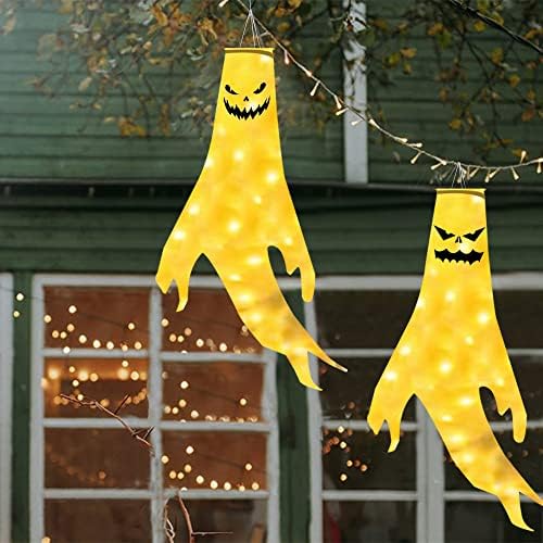 CPHBO HALLOWEEN GHOST WINDOCKS עם אורות LED קישוטי תלייה גרבי רוח עם קליפ תלוי לבית, לחצר, לגינה,