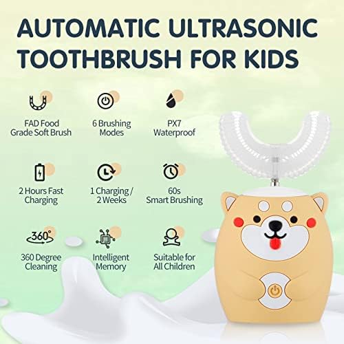 ילדים מברשת שיניים חשמלית גיל 2-12, מברשת שיניים קולית עם 3 ראשי מברשת, 6 מצבי צחצוח, מברשת