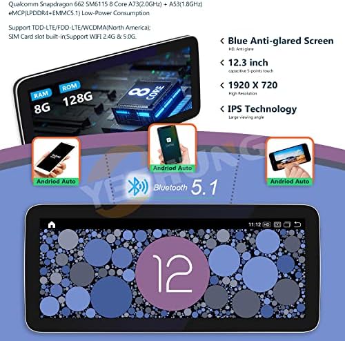 Yeehung W166 X166 Android 12 מסך מגע HD אנטי-טוחף כחול, 8+128GB 12.3 אינץ 'Carplay Android Auto, עבור מרצדס