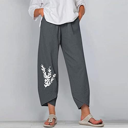 מכנסי פשתן קיץ לנשים ישר מכנסי כותנה של מכנסי פיג'מה וינטג