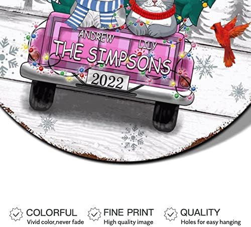 שלט פח עגול חג המולד כל הלבבות חוזרים הביתה בהתאמה אישית שם חתול משאית עגול מתכת קישוטי חג המולד של שלט