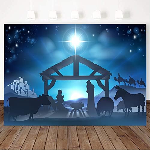 Bewfar 8x6ft Hadivity Christian צילום חג המולד סצנת רקע של התינוק ישו באבוס עם מרי ויוסף רקע של שלוש