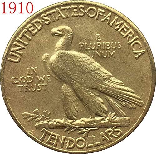 אתגר מטבע 24-ק זהב מצופה 1910 $ 10 זהב הודי חצי נשר מטבע עותק עותק מתנה בשבילו מטבע אוסף