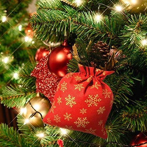 6 חלקים שקי חג המולד חג המולד שקיות משיכת מתנה עם דפוס פתיתי שלג, סנטה עוטף שקיות קלאוס לחג המולד אחסון חבילות