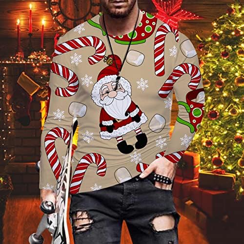 חולצות T מעצבת Teddo Mens 2022 חג המולד מצחיק תלת מימד הדפס גרפי חולצה שרוול ארוך חולצה חג המולד רזה מתאים צמרות