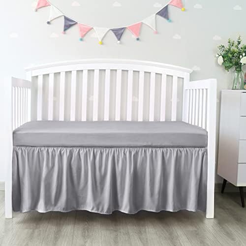 עריסה מיטת חצאית 4 צדדים קפלים אבק לפרוע עבור תינוק עם עמיד למים פעוט מיטה / עריסה מזרן,אפור