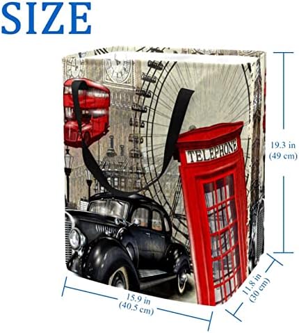 הדפסת פוסטר וינטג ' בלונדון סל כביסה מתקפל, סלי כביסה עמידים למים 60 ליטר אחסון צעצועי כביסה לחדר שינה בחדר