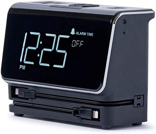 Kube Essentials Power Clock Clock Alart Clock Thare עם כבלים מובנים עבור טבליות טלפונים של טלפונים