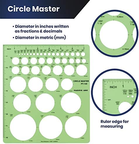 פסיפיק קשת מקצועי מעגל מדריך תבנית, 45 כולל מעגל 1/16 אינץ כדי 2.25 אינץ עם אינץ סיום לימודים