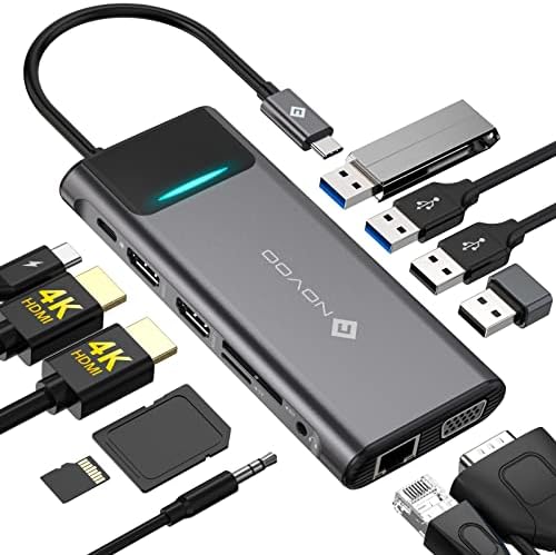 USB C תחנת עגינה צג כפול, נובו 12 ב 1 מחשב נייד תחנת עגינה תצוגה משולשת עם HDMI VGA כפול Ethernet 4 USB 100W