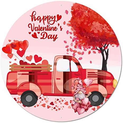 שלט פח מתכת עגולה שמח יום האהבה גמרים אדום אהבה בלונים משאית חלודה קיר חדר חדר שלט לוחית מעגל וינטג