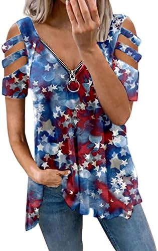 חולצת דגל אמריקאית נשים ארהב כוכבים פסים רביעי יולי חולצות טי מזדמן V צוואר טי צוואר צמרות צמרות קיץ