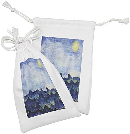ערכת כיס נוף נוף של אמבסון סט של 2, גבעות תחת שמיים מעוננים עם השתקפות של הדפס נוף חיה של ירח, תיק משיכה קטן