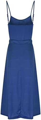 שמלות מקסי של נשים 2023 רצועת ספגטי קיץ נ 'צוואר שמלת קאמי שמלת מותניים גבוהה כפתור מוצק למטה שמלת א-קו
