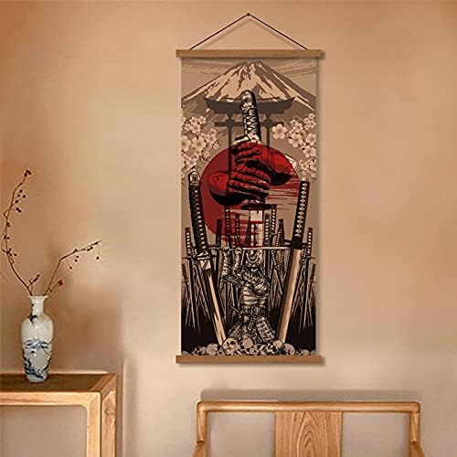 יפן קיר אמנות שריון סמוראי סמוראי הדפס פוסטר על שלד בד קישוט אמנות מזרחי עץ ממוסגר לתלייה 16 x35