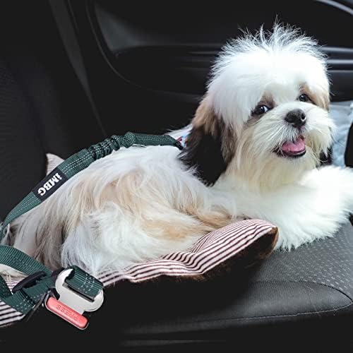 חגורות בטיחות לכלבים לרכב, חגורת בטיחות לרכב איפוק ניילון מתכוונן לכלב, רתמת בטיחות לרכב לכלב חזק עם חיץ באנג