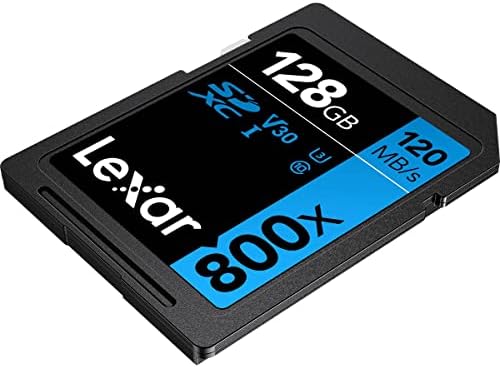 לקסאר ביצועים גבוהים 800x 128GB SDXC UHS-I כרטיס זיכרון, C10, U3, V30, Video Full-HD ו- 4K, עד 120MB/s נקרא,