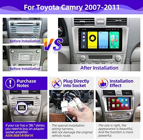 CGOGC Android 10 רדיו CAR תואם ל- Android Auto Auto Wireless Carplay עבור Toyota Camry 2007 2008